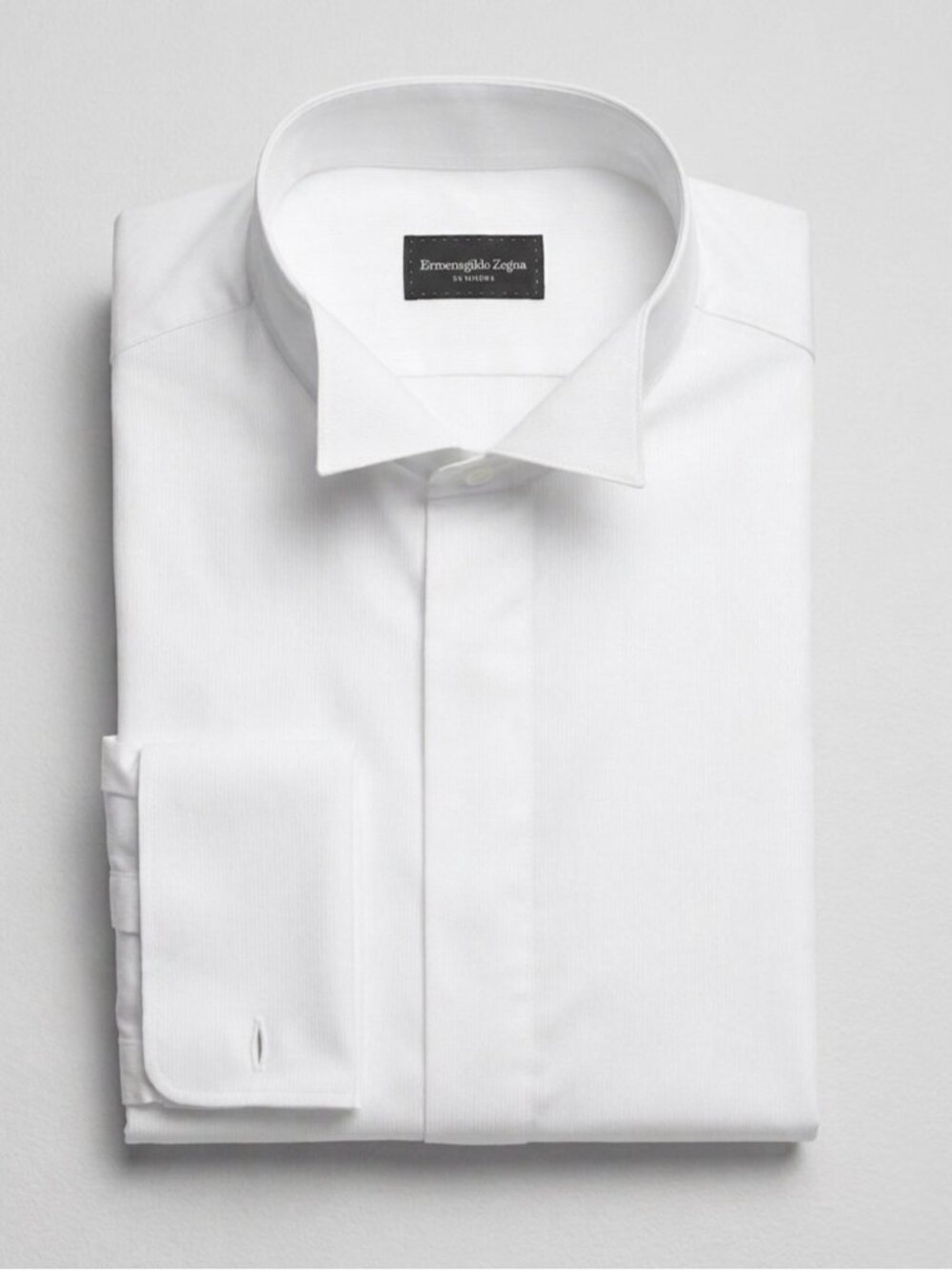 Ermenegildo Zegna Slim Fit French Cuff Tuxedo Dress Shirt Size Medium White